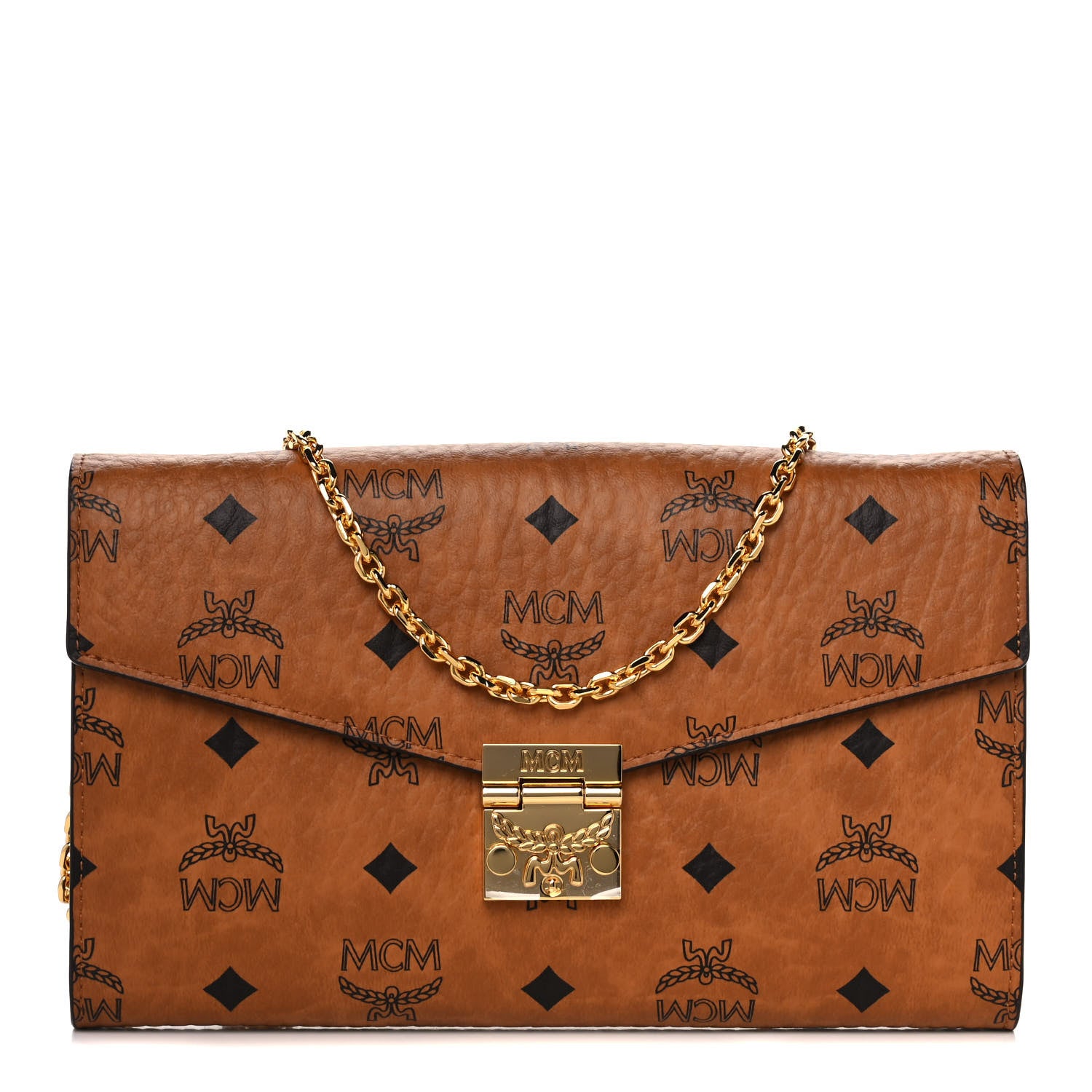 MCM Visetos Patricia Continental Crossbody Wallet Cognac 1 of 10