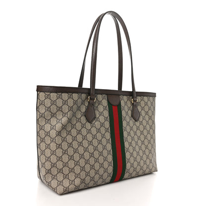 Gucci GG Supreme Monogram Textured Calfskin Web Medium Ophidia Shopping Tote Beige Ebony New Acero 3 of 10