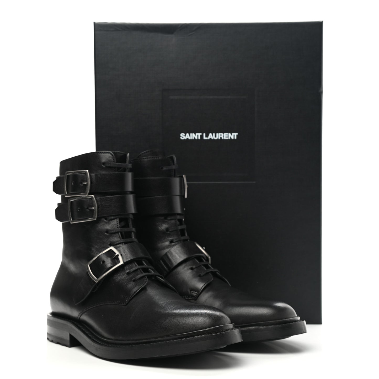 Kangaroo Calfskin Embossed Army 20 Strap Boots 38.5 Black
