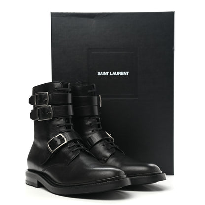 Saint Laurent Kangaroo Calfskin Embossed Army 20 Strap Boots 38.5 Black 10 of 10