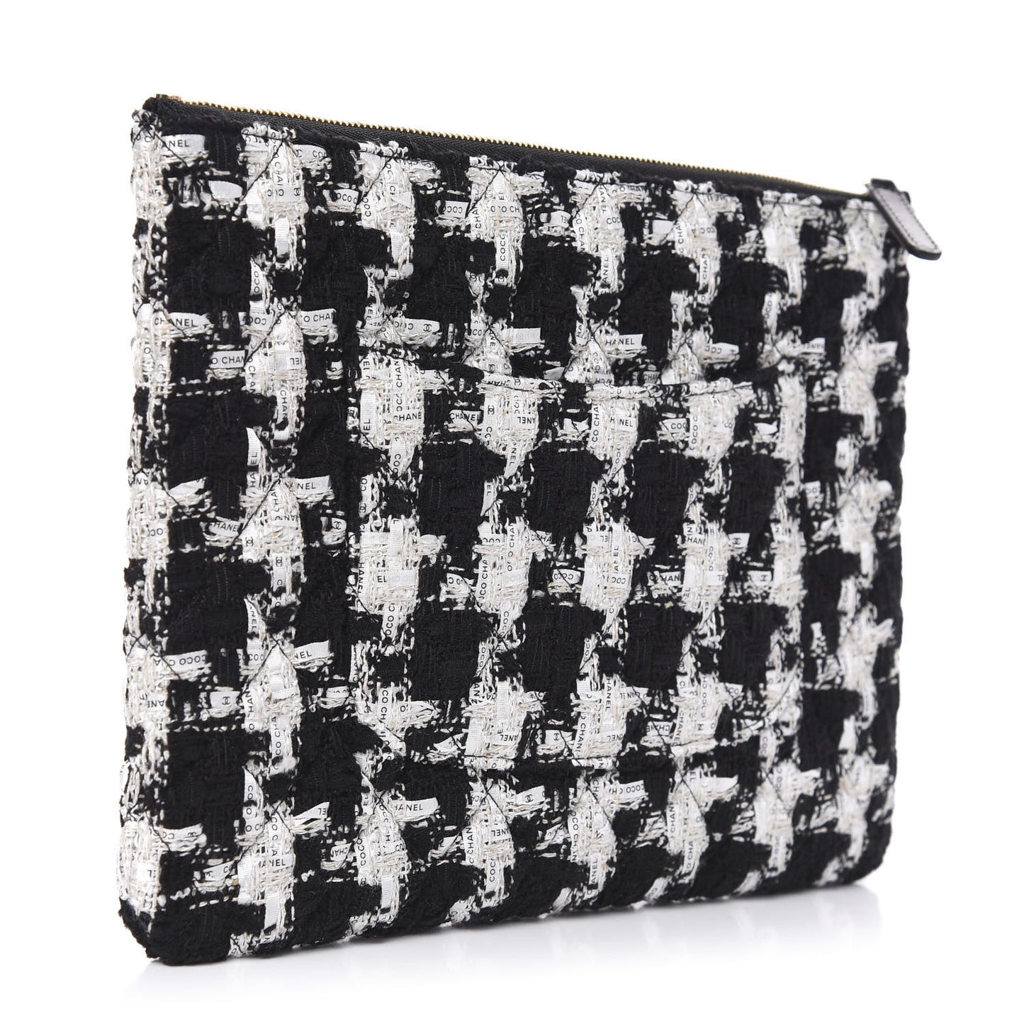 Tweed Quilted Medium Cosmetic Pouch Black Ecru White