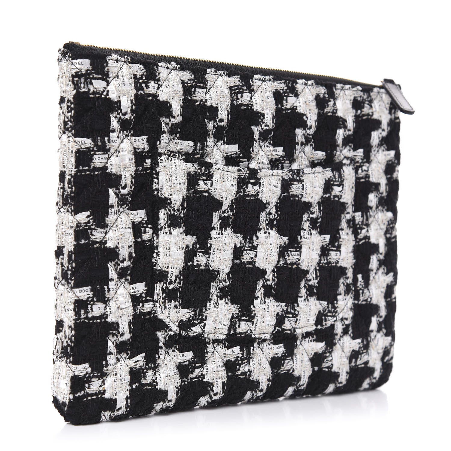 Chanel Tweed Quilted Medium Cosmetic Pouch Black Ecru White 3 of 8