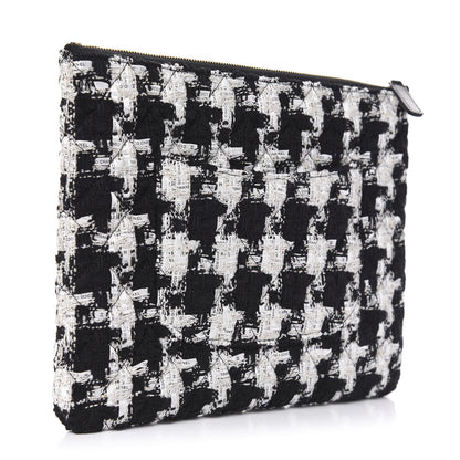 Chanel Tweed Quilted Medium Cosmetic Pouch Black Ecru White 3 of 8