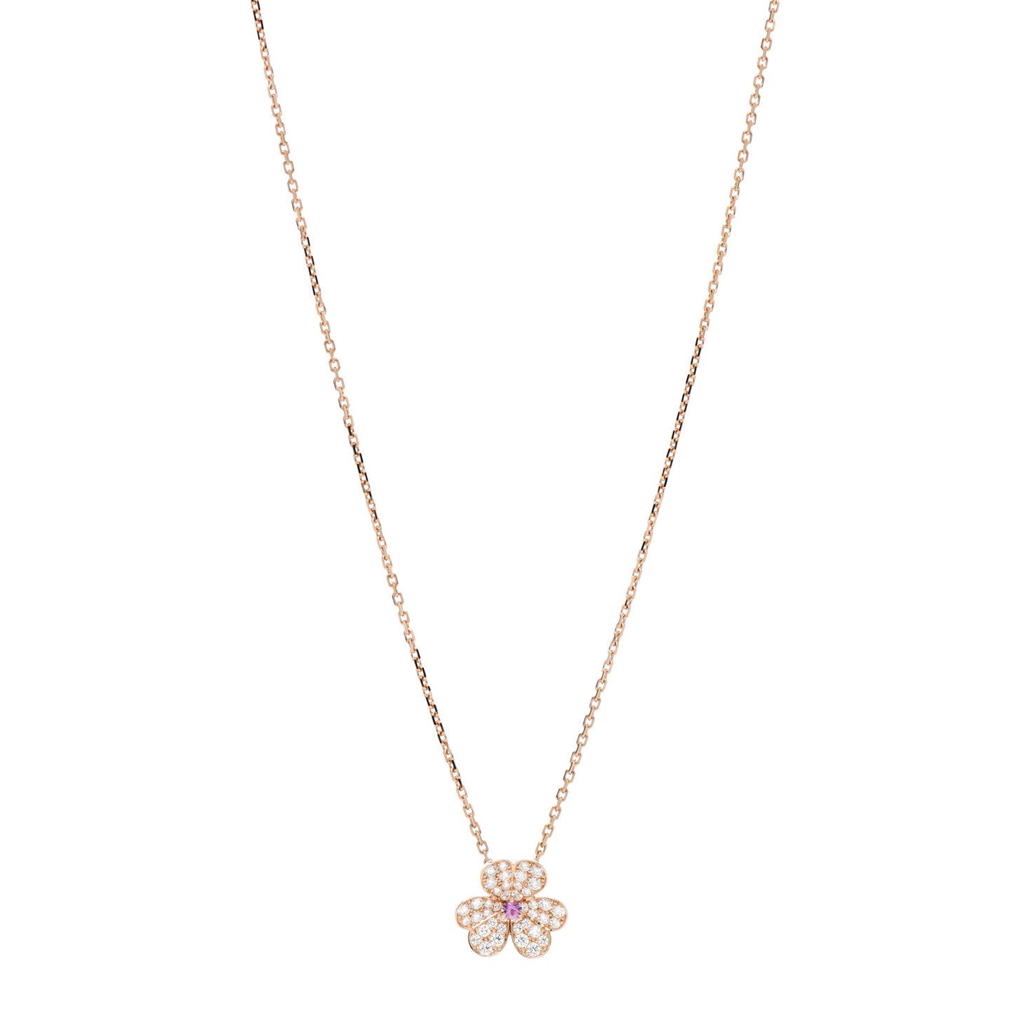 18K Rose Gold Diamond Pink Sapphire Small Frivole Pendant Necklace