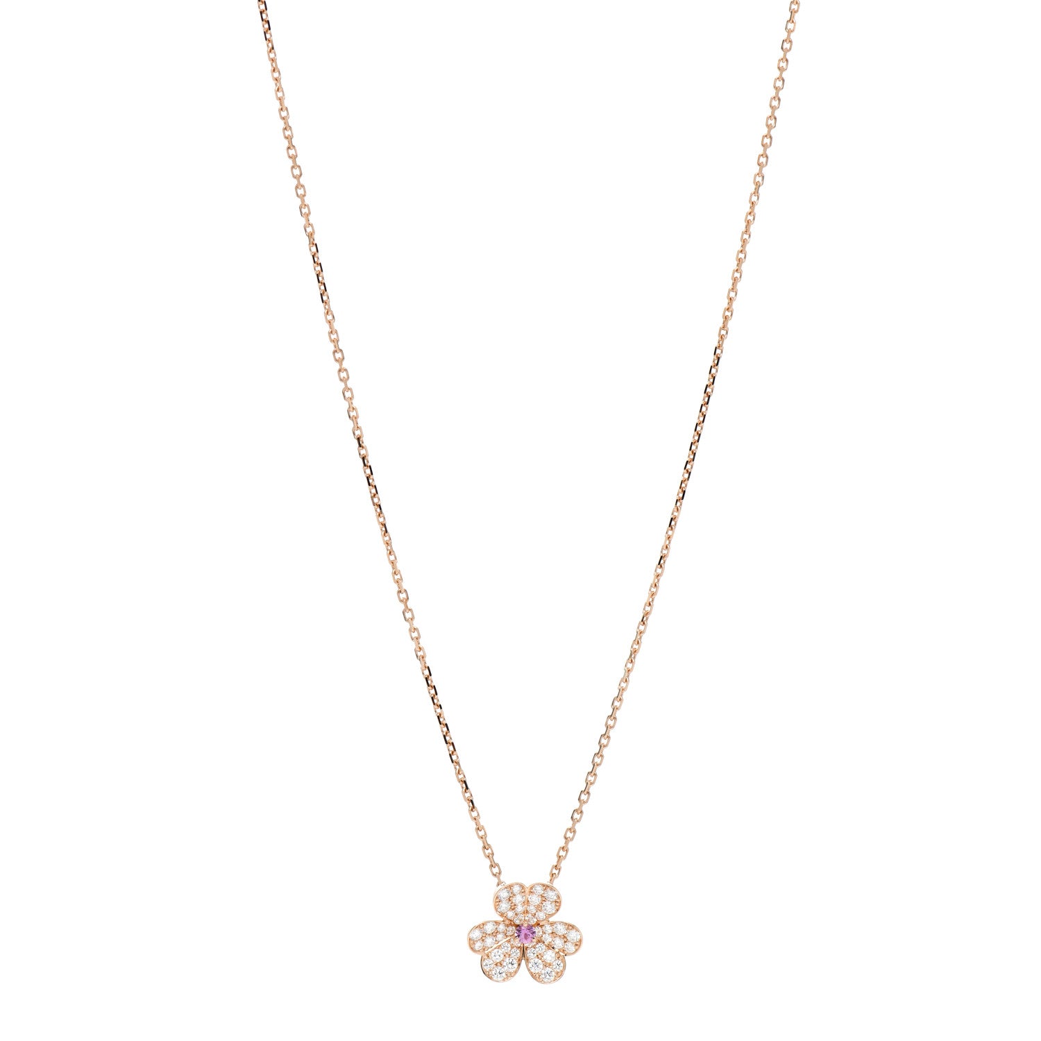 Van Cleef & Arpels 18K Rose Gold Diamond Pink Sapphire Small Frivole Pendant Necklace 1 of 5