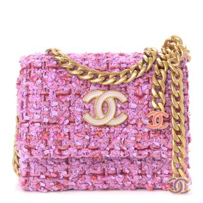 Chanel Tweed Enamel Quilted Pending CC Card Holder On Chain Light Purple Pink Red 1 of 12