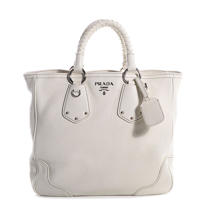 Prada Vitello Daino Braided Tote Bianco 1 of 9