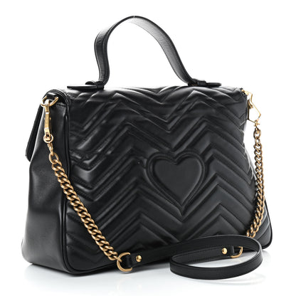 Gucci Calfskin Matelasse Medium GG Marmont Top Handle Shoulder Bag Black 3 of 11