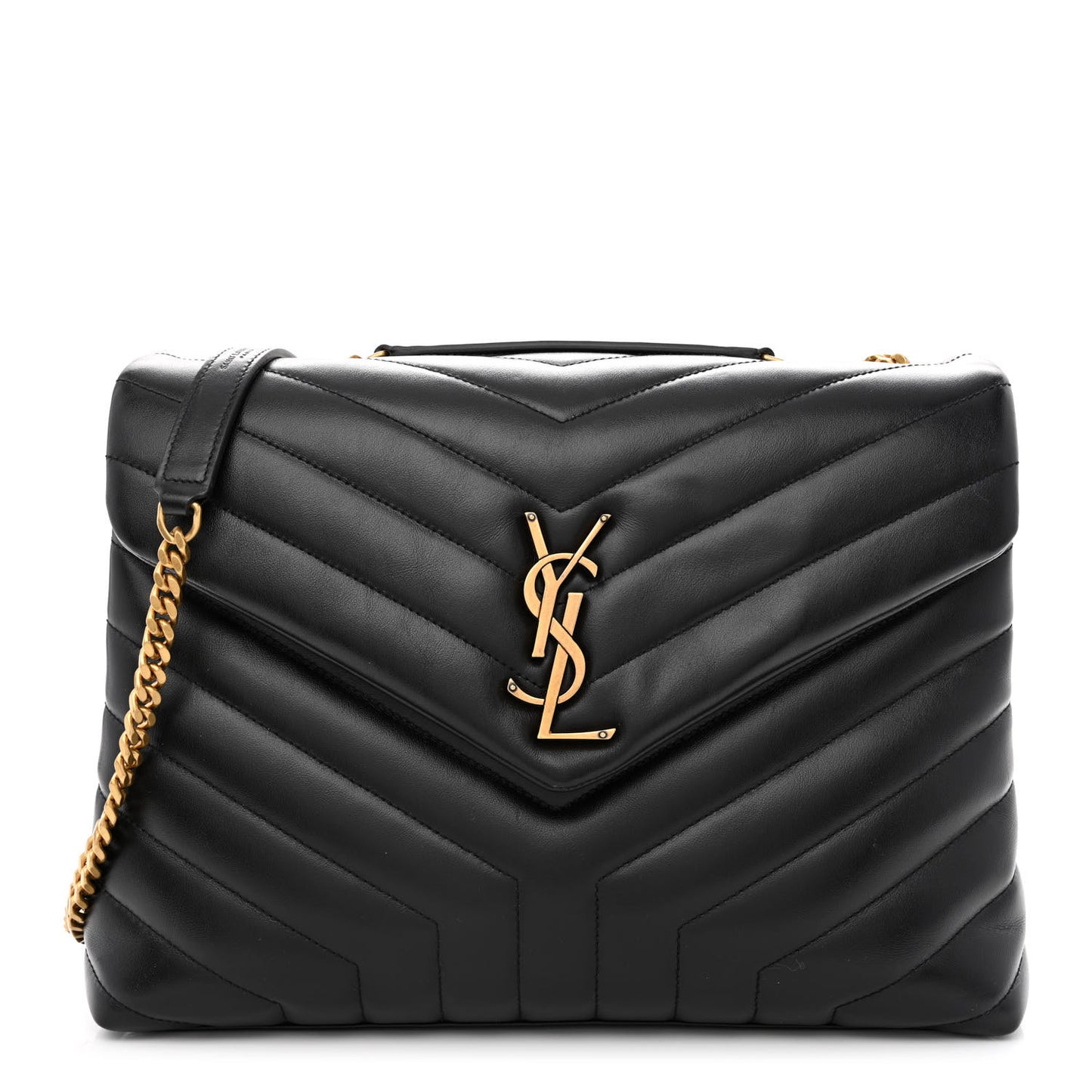 Calfskin Y Quilted Monogram Small Loulou Chain Satchel Black