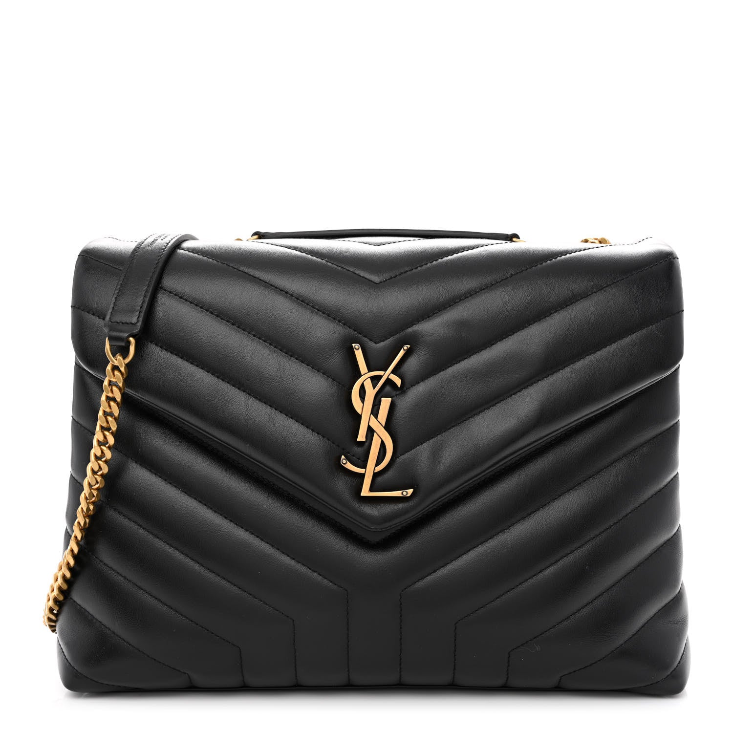 Saint Laurent Calfskin Y Quilted Monogram Small Loulou Chain Satchel Black 1 of 10