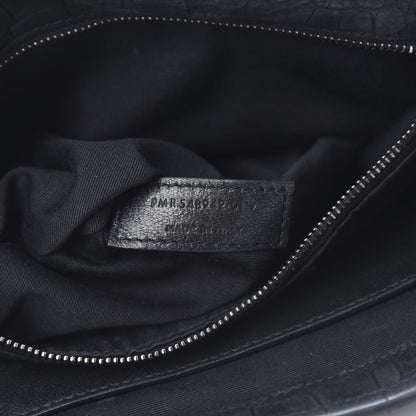 Saint Laurent Nubuck Crocodile Embossed Monogram Medium Niki Chain Satchel Black 7 of 16
