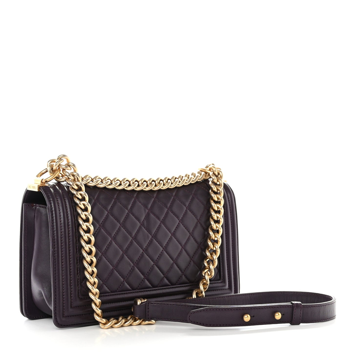 Lambskin Quilted Medium Boy Flap Purple