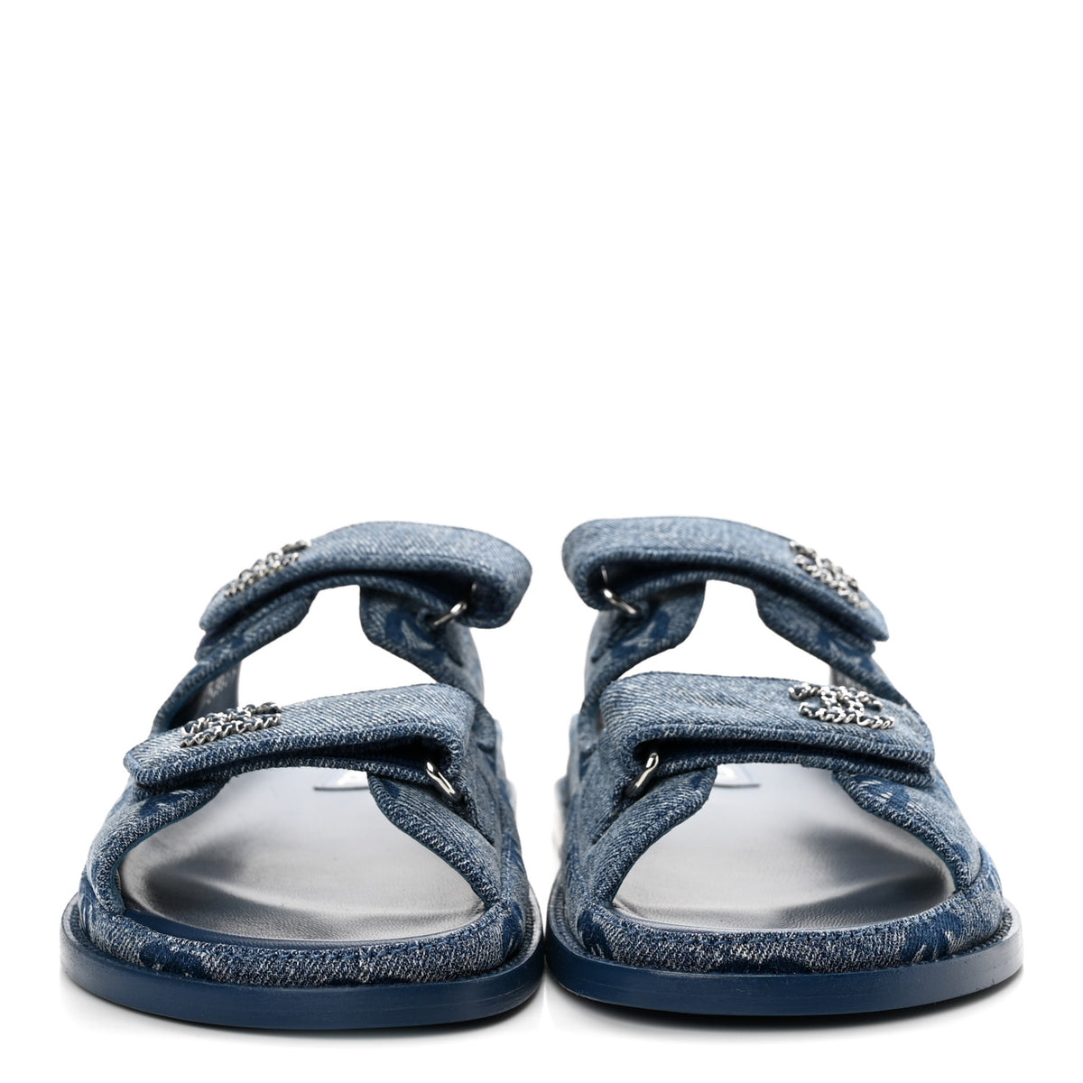 Chanel Denim CC Velcro Dad Chain CC Slide Sandals 39 Blue 3 of 10