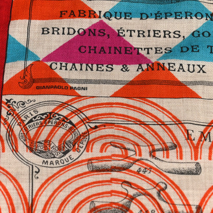 Hermes Cashmere Silk Manufacture de Boucleries Shawl 140 Fuchsia Turquoise Orange 6 of 6