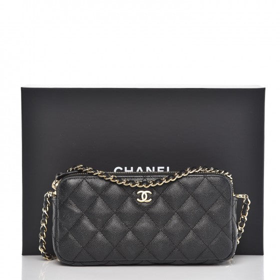 Caviar Quilted Small Clutch With Chain Black