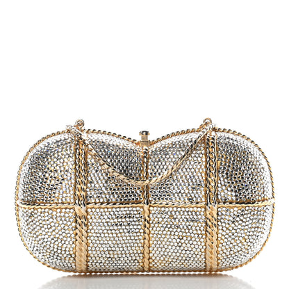 Judith Leiber Swarovski Crystal Minaudiere Clutch Gold Silver 2 of 9