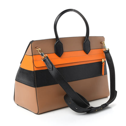 Burberry Calfskin Paneled Medium Elizabeth Tote Brown 3 of 9