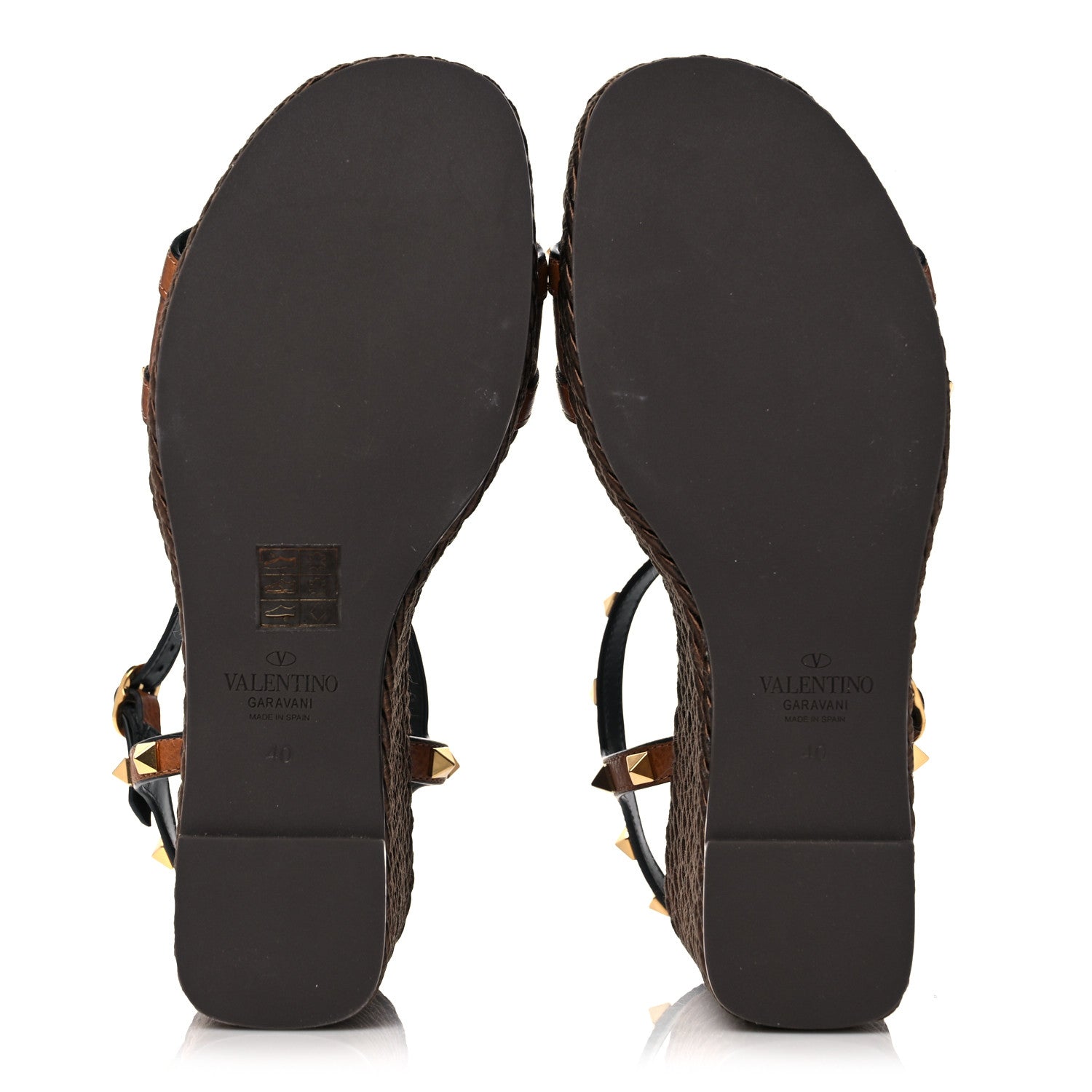 Valentino Garavani Calfskin Rockstud Torchon Espadrille 25/115mm Wedge Sandals 40 Cuoio 5 of 8