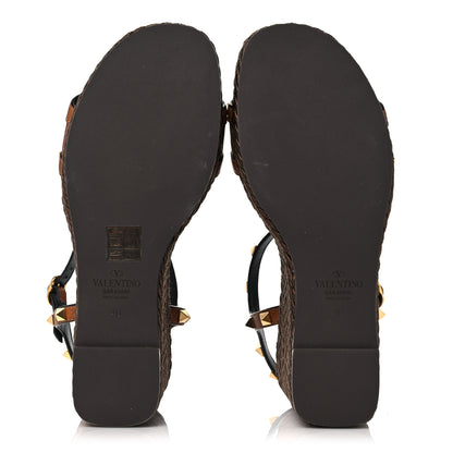 Valentino Garavani Calfskin Rockstud Torchon Espadrille 25/115mm Wedge Sandals 40 Cuoio 5 of 8