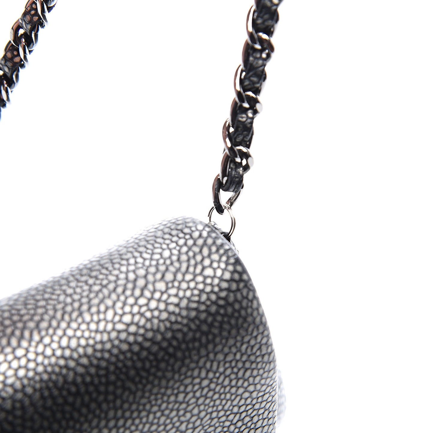 Metallic Caviar Half Moon Wallet On Chain WOC Dark Silver
