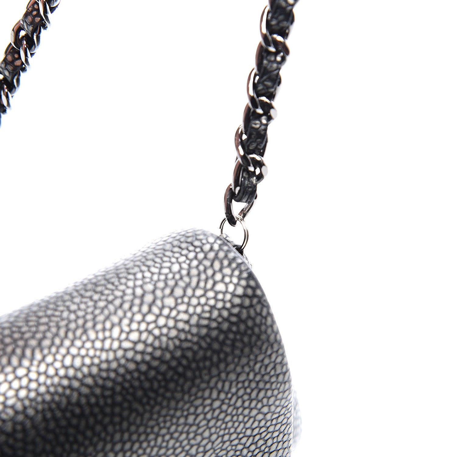 Chanel Metallic Caviar Half Moon Wallet On Chain WOC Dark Silver 10 of 13