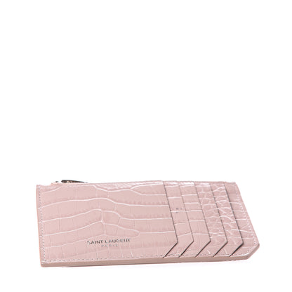 Saint Laurent Crocodile Embossed 5 Fragments Card Case Rose Antic 3 of 8