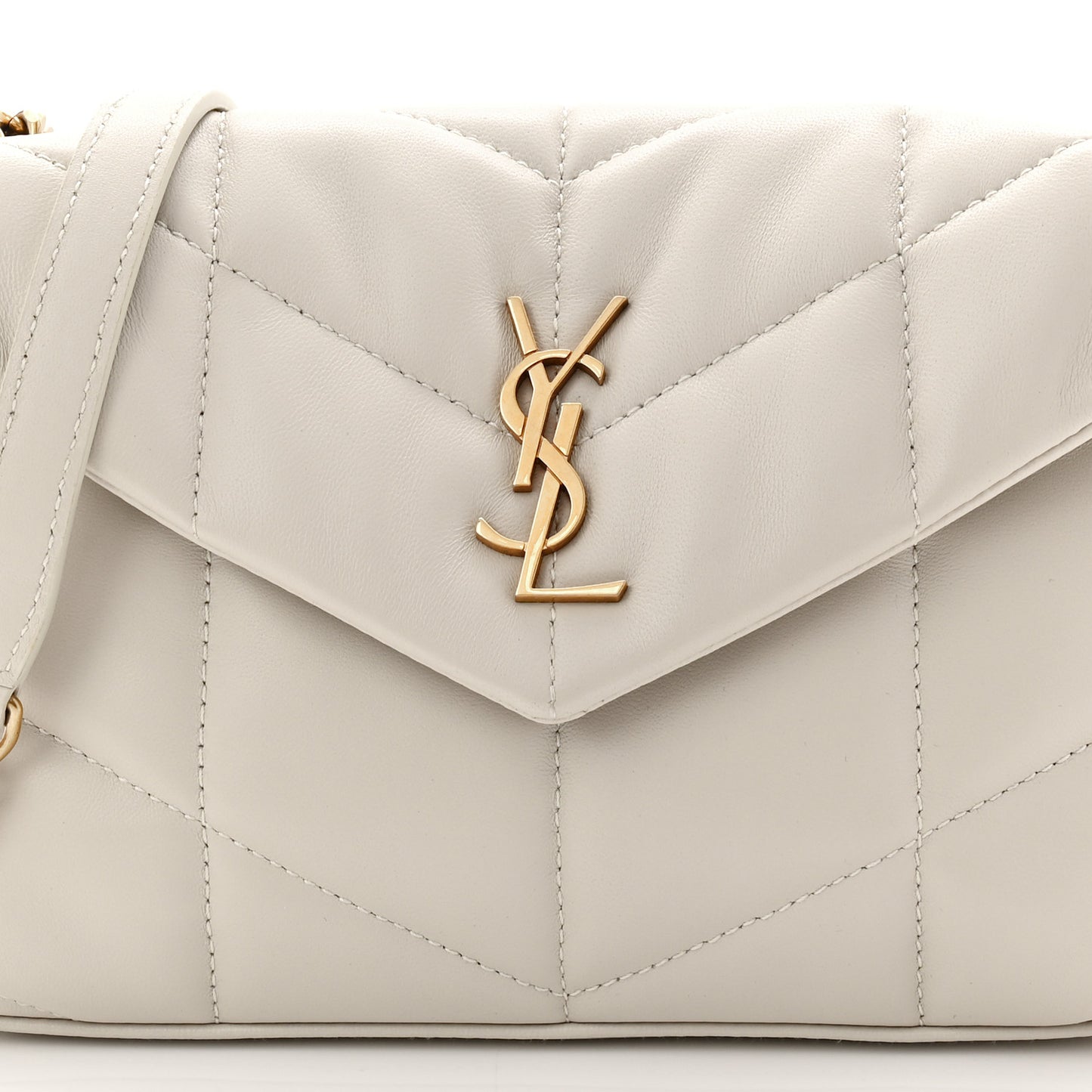 Lambskin Quilted Toy Loulou Puffer Monogram Chain Satchel Crema Soft