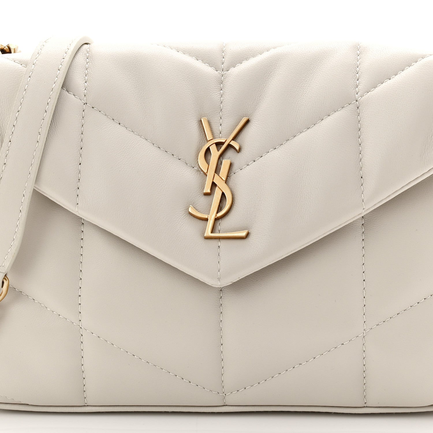 Saint Laurent Lambskin Quilted Toy Loulou Puffer Monogram Chain Satchel Crema Soft 7 of 9