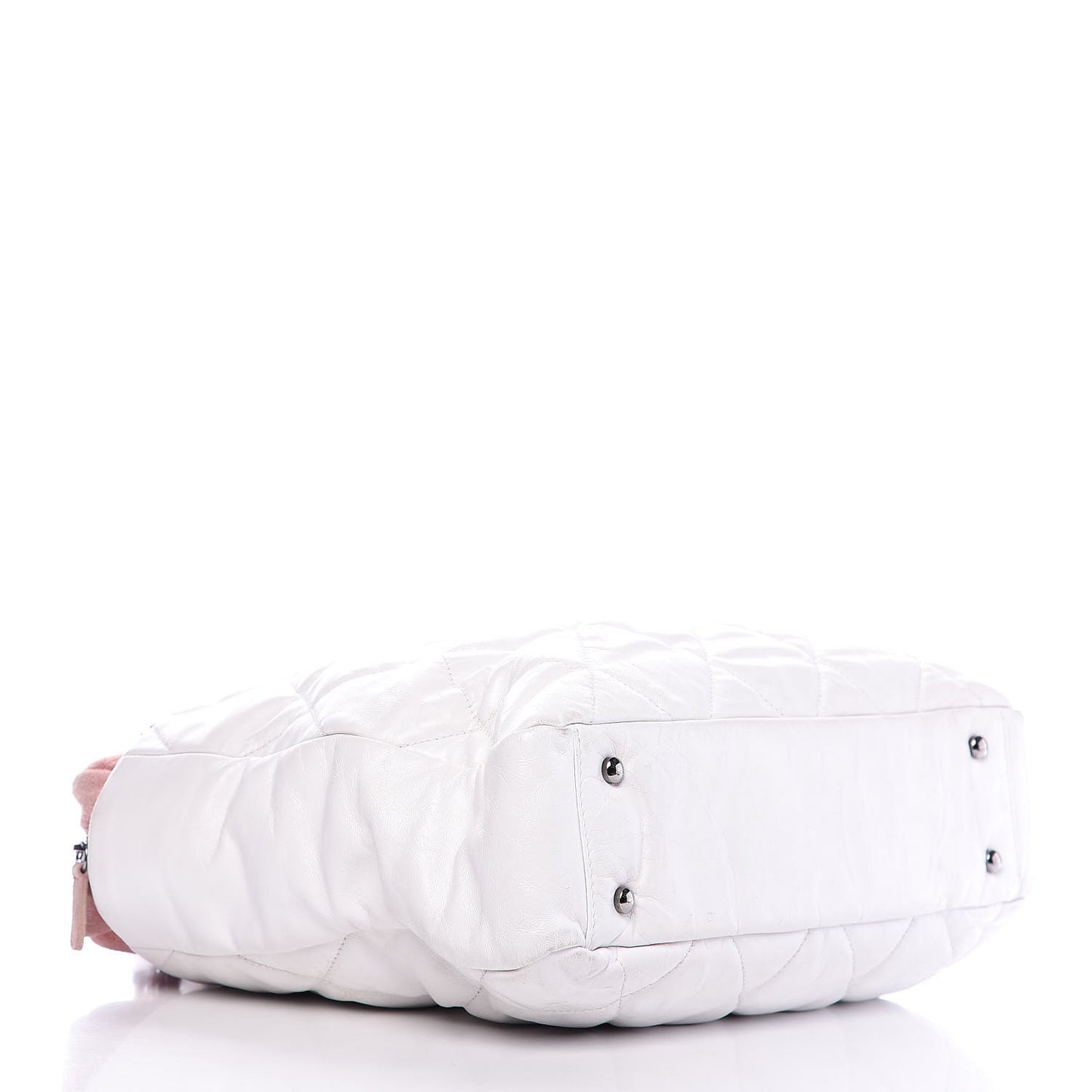 Glazed Calfskin Suede Quilted Portobello Tote White Pink