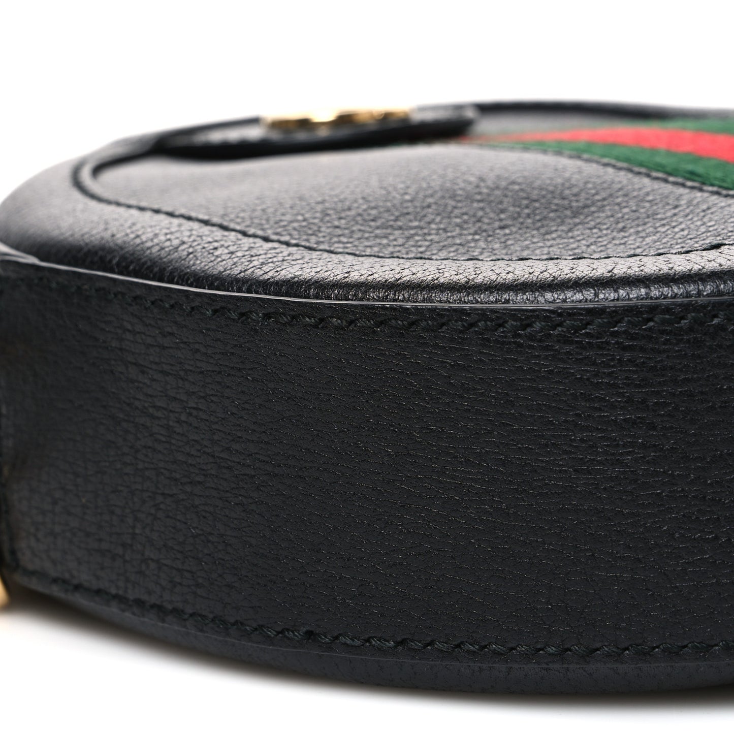 Grained Calfskin Web Mini Ophidia Round Shoulder Bag Black