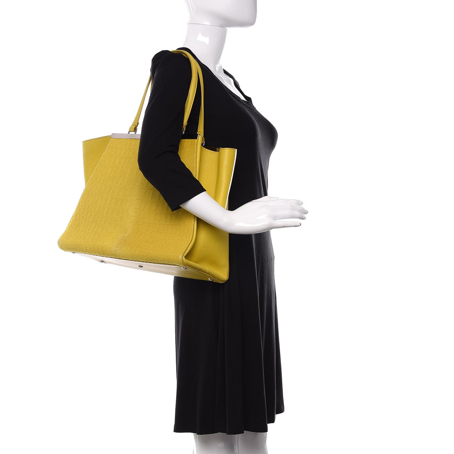 Vitello Calf Hair Crocodile Embossed Large 3Jours Tote Sunflower Cedro