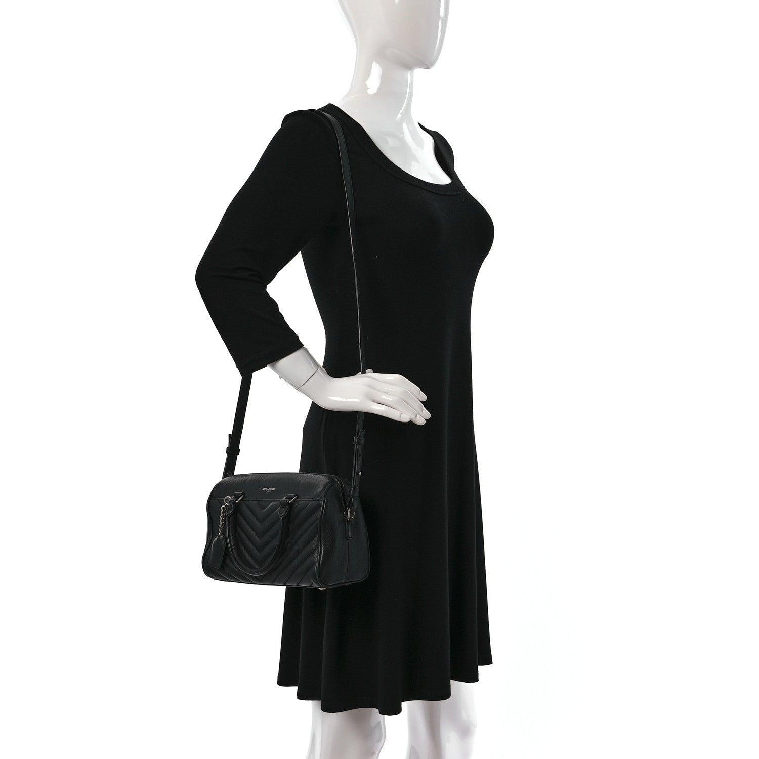 Saint Laurent Sheepskin Matelasse Chevron Baby Duffle Black 2 of 8