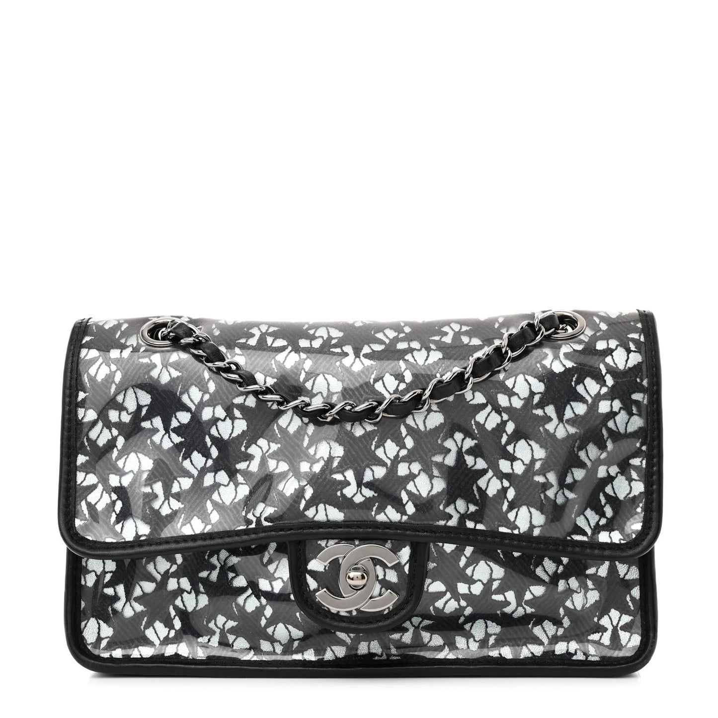 Metallic Lambskin PVC Star Medium Single Flap Blue Black