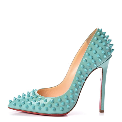 Christian Louboutin Patent Pigalle Spikes 120 Pumps 37 Aquamarine 1 of 13