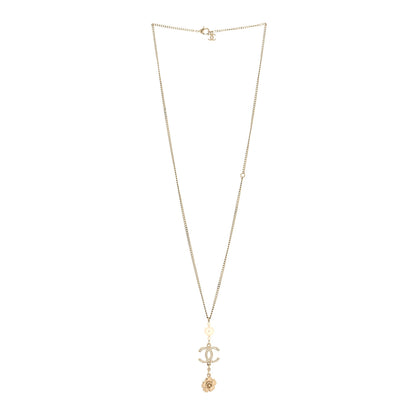 Chanel Crystal Pearl CC Drop Camellia Necklace Gold 3 of 5