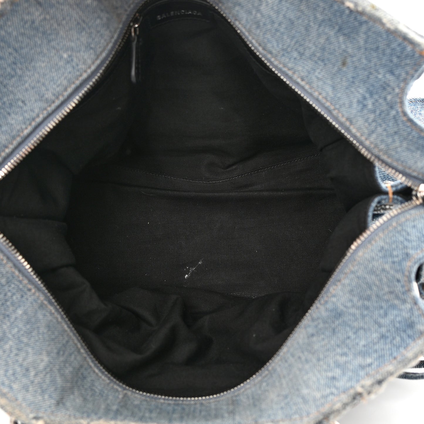 Washed Frayed Denim Crystal Neo Cagole City Handbag Blue