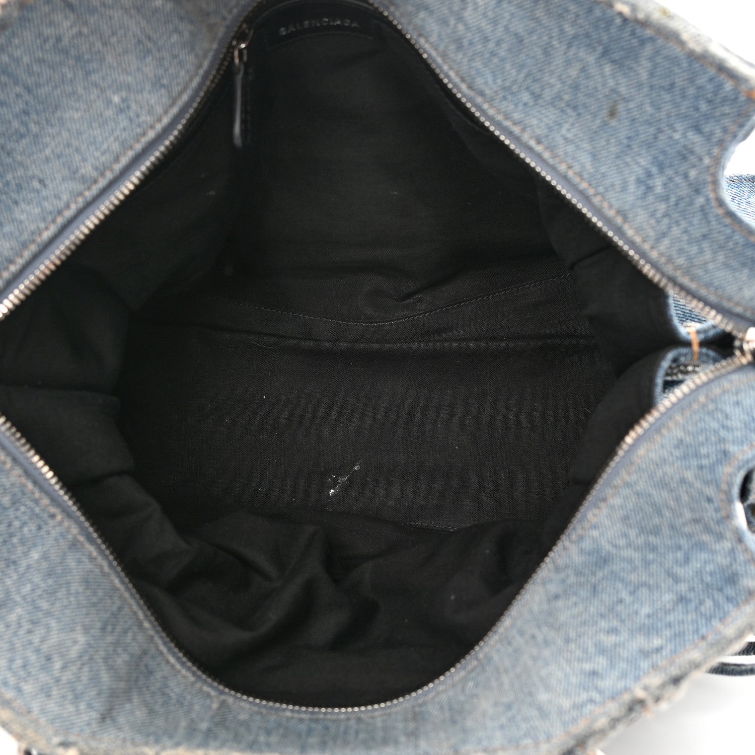 Balenciaga Washed Frayed Denim Crystal Neo Cagole City Handbag Blue 5 of 16