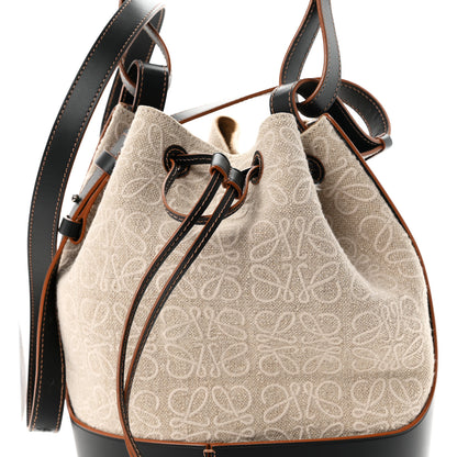 Loewe Calfskin Jacquard Linen Anagram Embroidered Balloon Bucket Bag Natural Black 7 of 9
