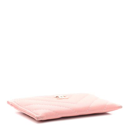 Chanel Caviar Flat Chevron Quilted Card Holder Wallet Pink 4 of 10