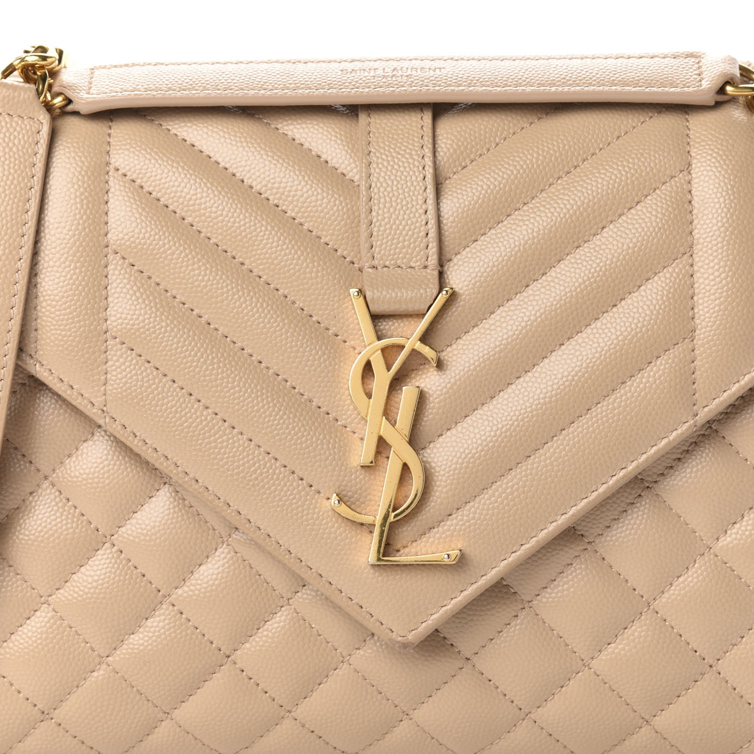Saint Laurent Grain De Poudre Textured Mixed Matelasse Medium Triquilt Monogram Satchel Dark Beige 11 of 11