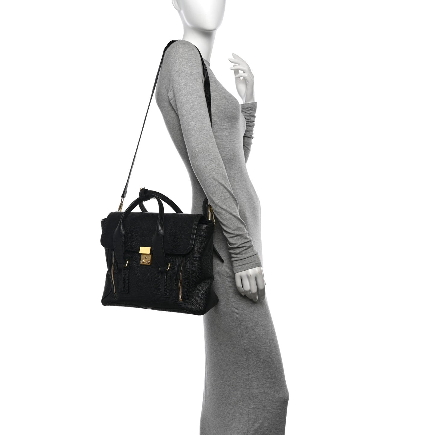 Textured Calfskin Medium Pashli Satchel Black
