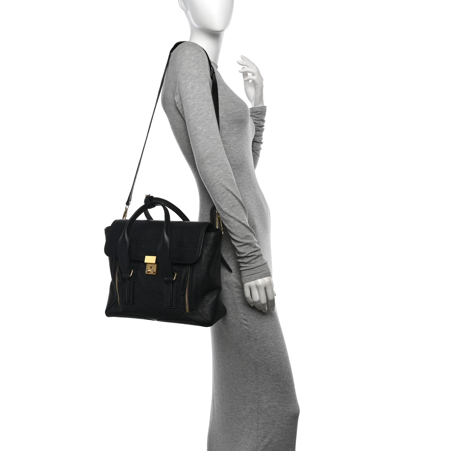 3.1 Phillip Lim Textured Calfskin Medium Pashli Satchel Black 2 of 10
