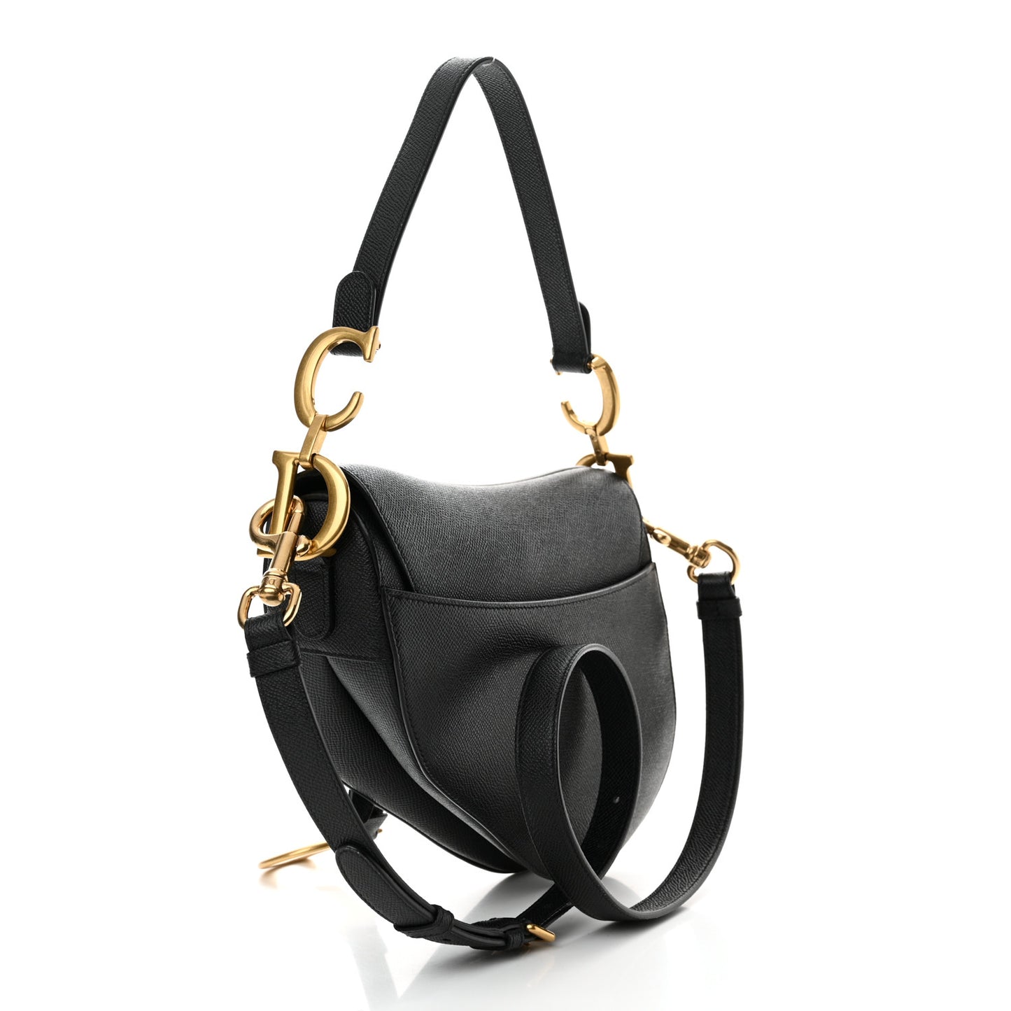 Grained Calfskin Saddle Bag With Strap Black