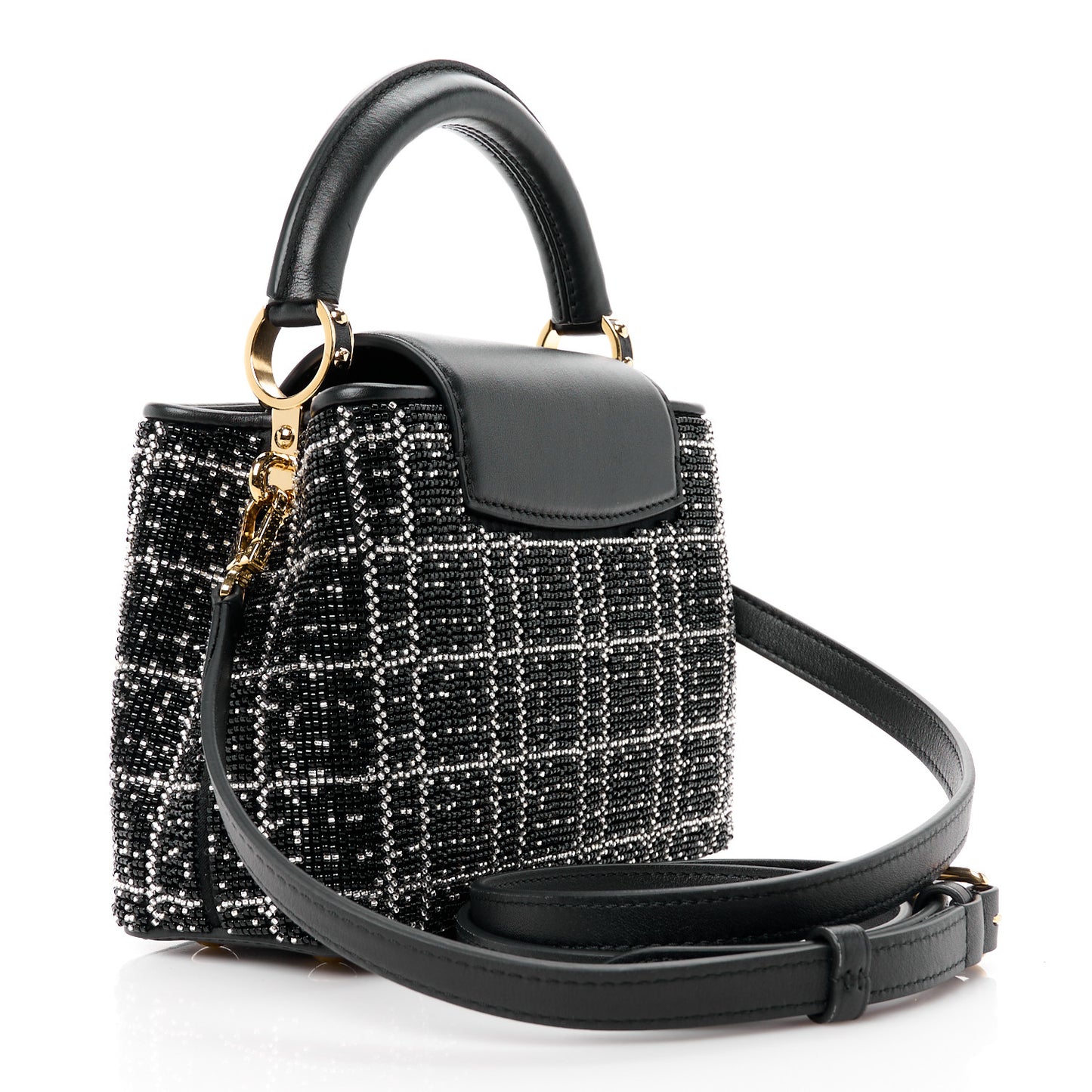 Bead Satin Embroidered Mini Capucines Black