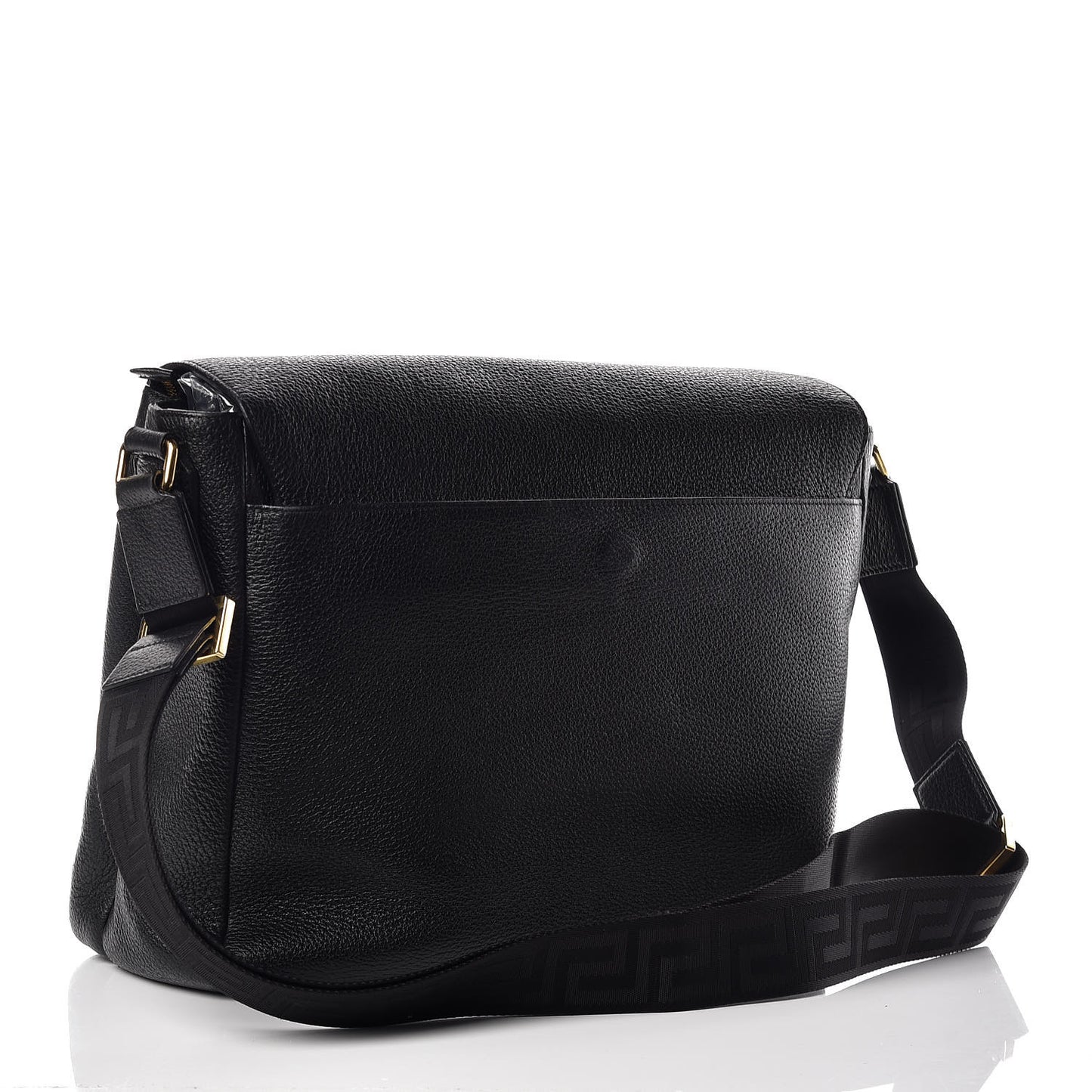 Grained Calfskin Medusa Head Messenger Bag Black