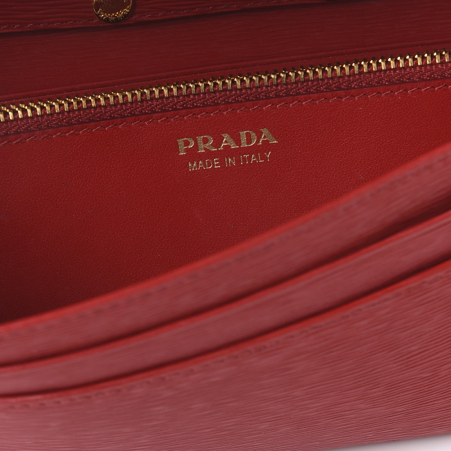 Prada Saffiano Metal Oro Chain Wallet Fuoco 5 of 8