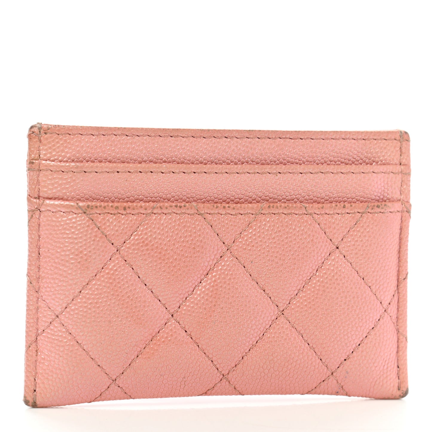 Iridescent Caviar Quilted Card Holder Rose Pink