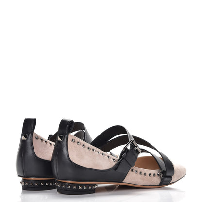 Valentino Garavani Suede Soul Rockstud Strappy Ballerina Flats 38.5 Poudre Black 4 of 11