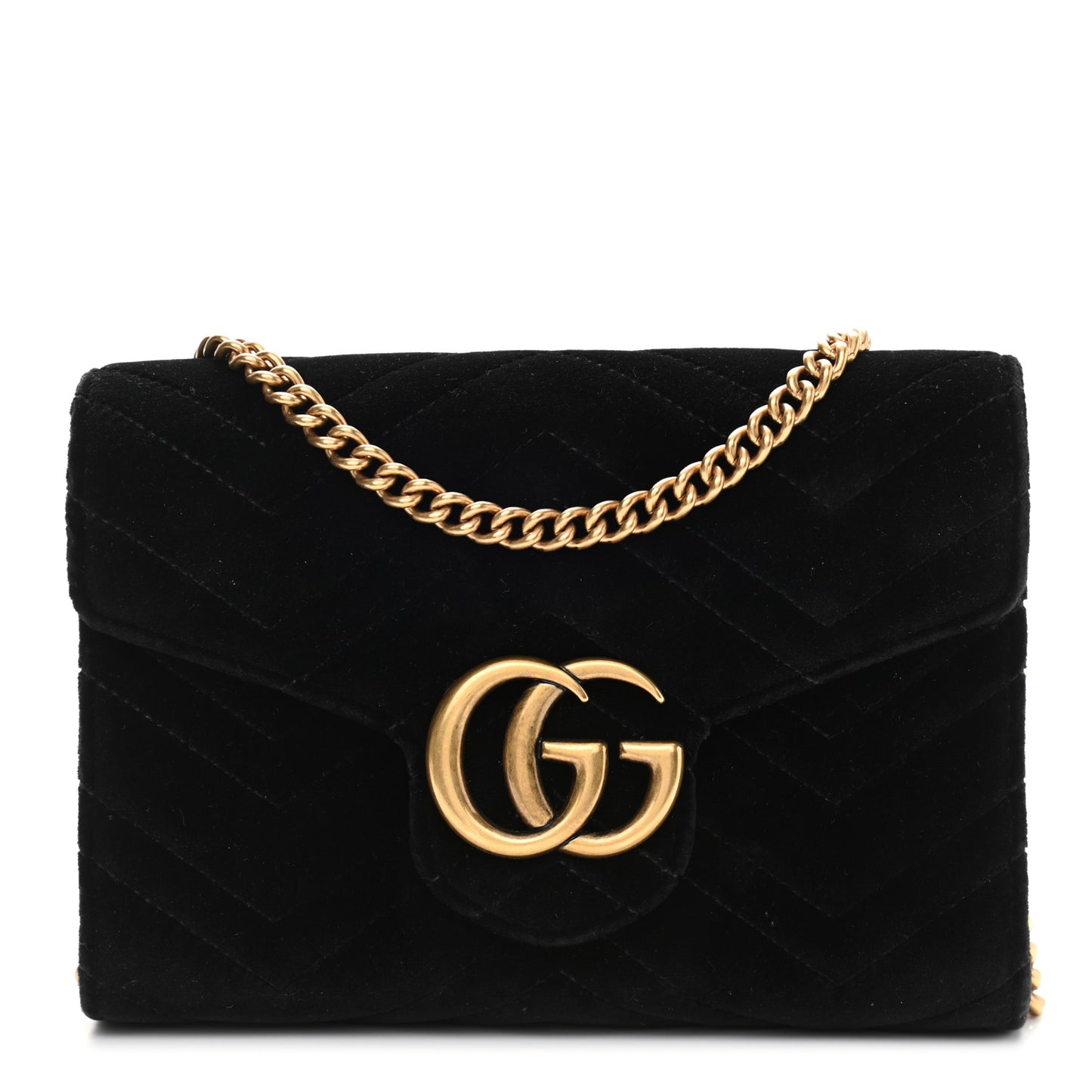 Velvet Matelasse GG Marmont Chain Wallet Black