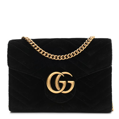 Gucci Velvet Matelasse GG Marmont Chain Wallet Black 1 of 13